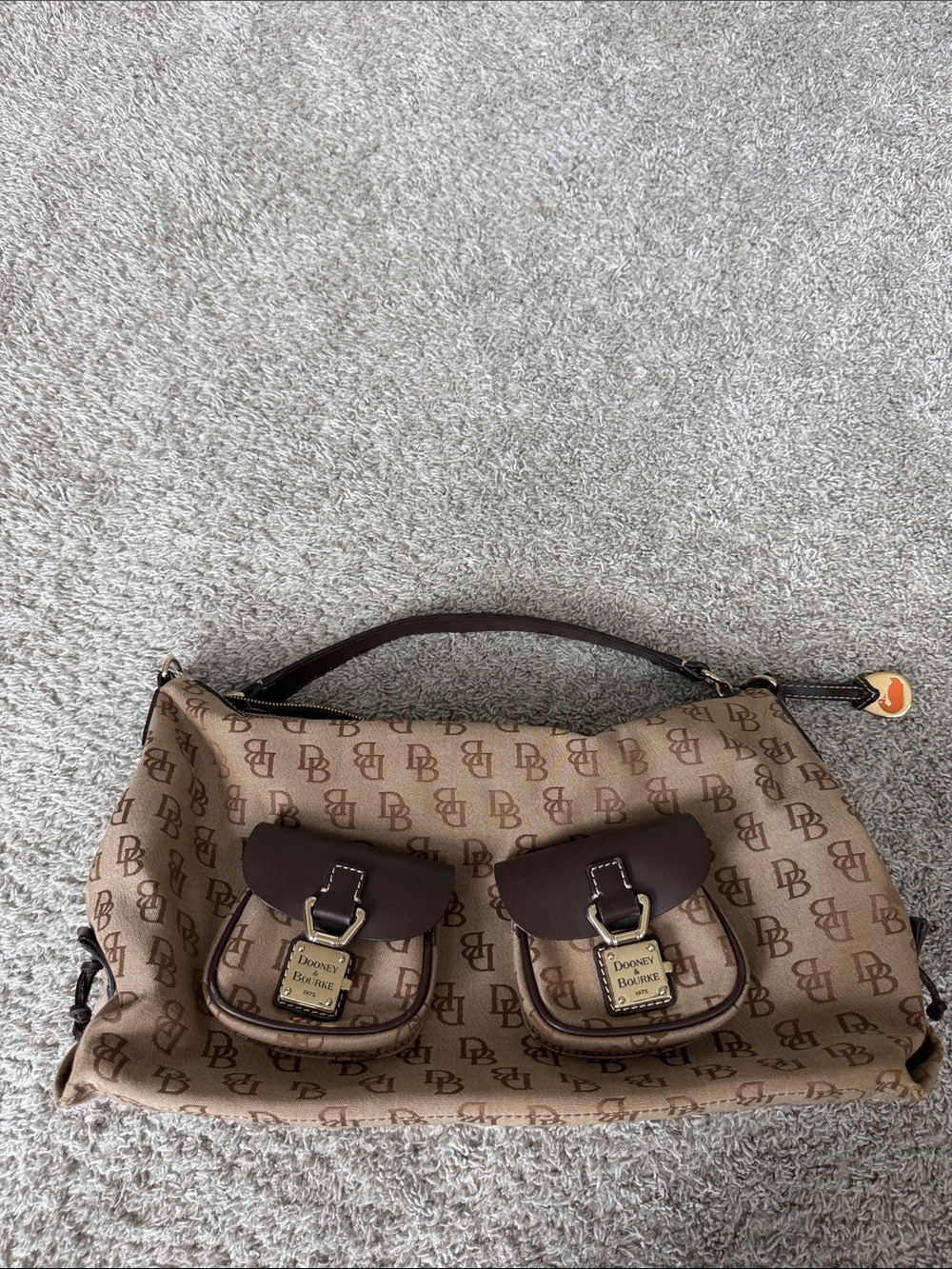 Dooney & Bourke Brown Signature Canvas Shoulder Bag with Dark Brown Trim